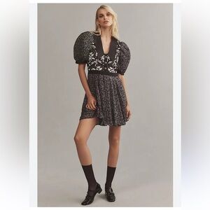 Anthropologie Black and White Embroidered Dress